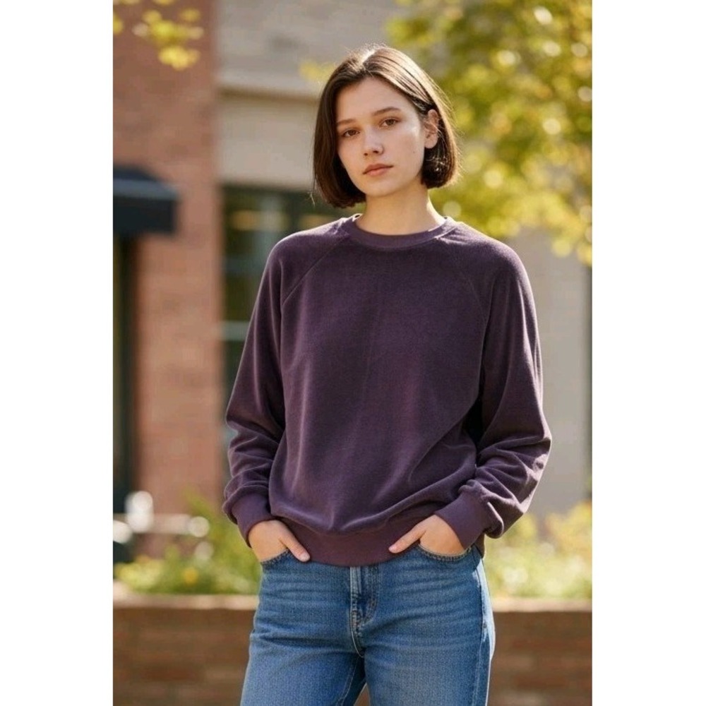 Athleta Girl's Feelin Great Plush Sweatshirt Dark Plum SZ L/ 12 Back‎ To School